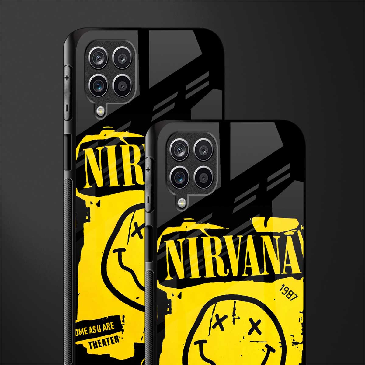 nirvana yellow back phone cover | glass case for samsung galaxy a22 4g