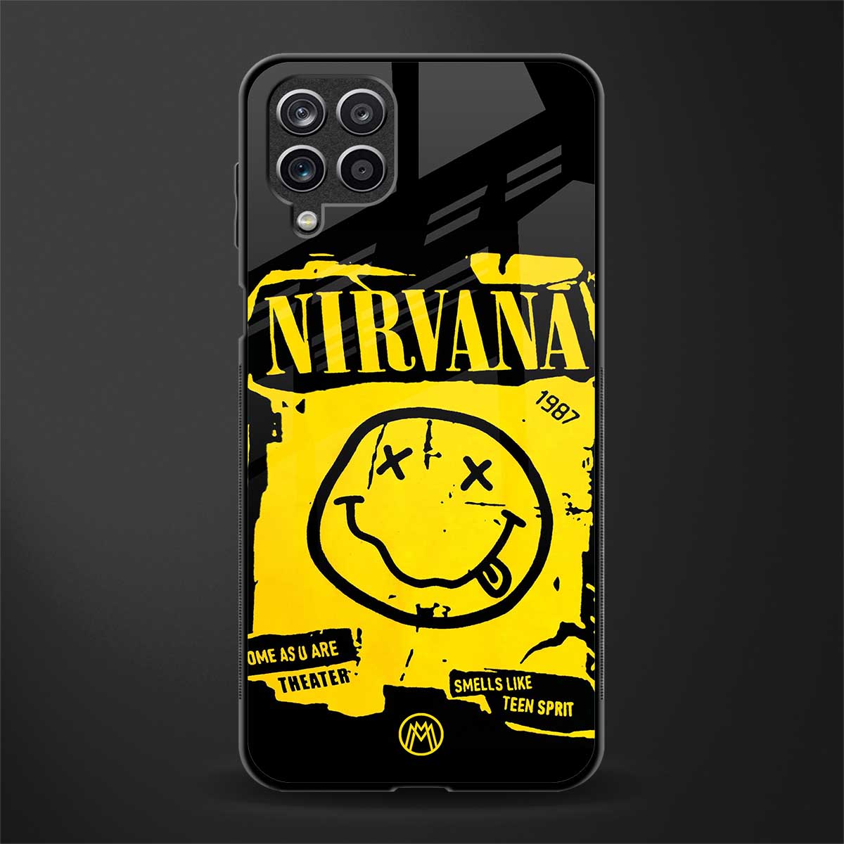 nirvana yellow back phone cover | glass case for samsung galaxy a22 4g