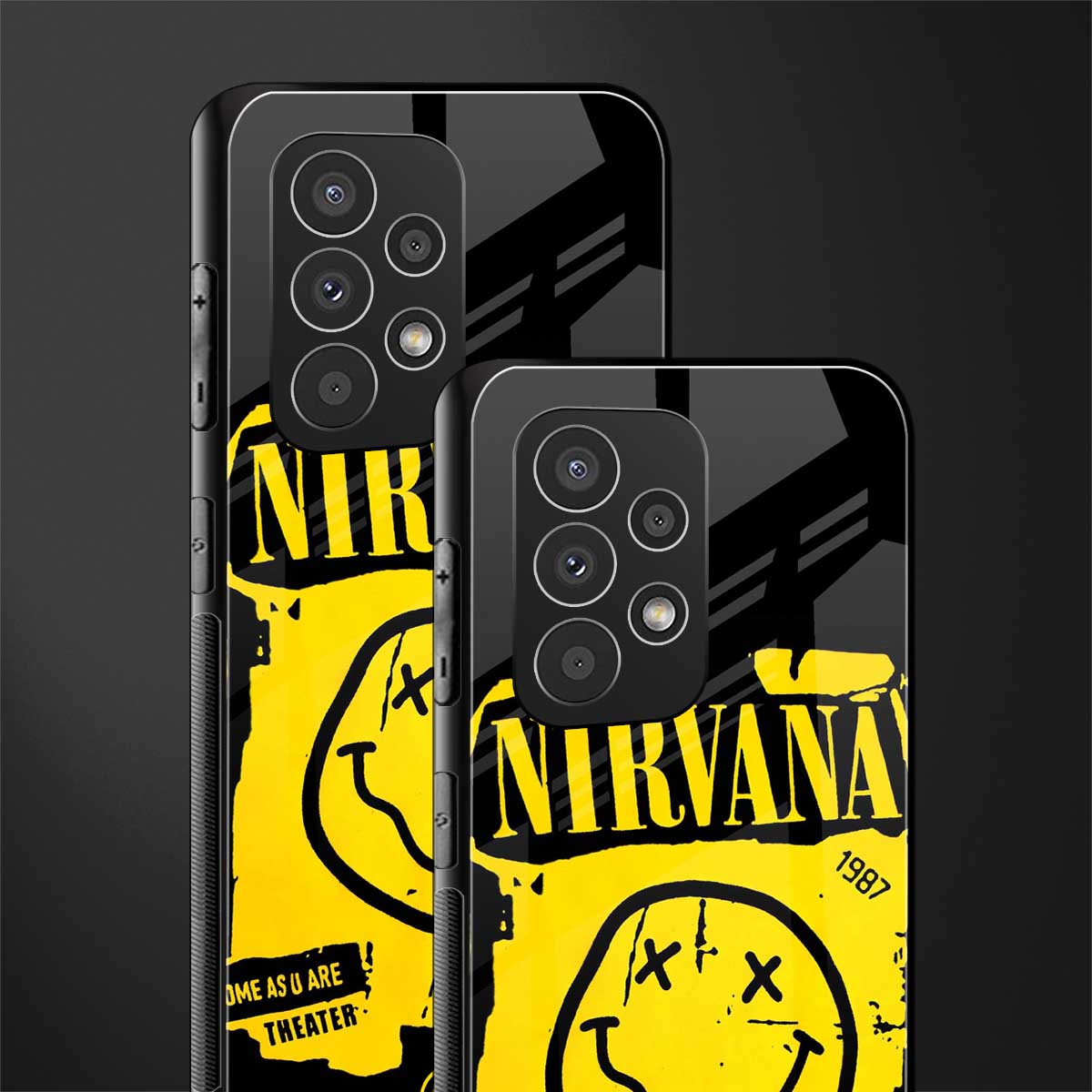 nirvana yellow back phone cover | glass case for samsung galaxy a53 5g