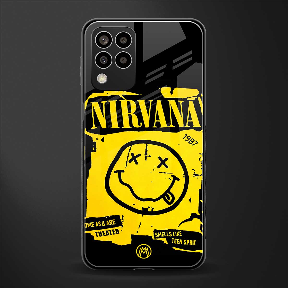 nirvana yellow back phone cover | glass case for samsung galaxy m33 5g