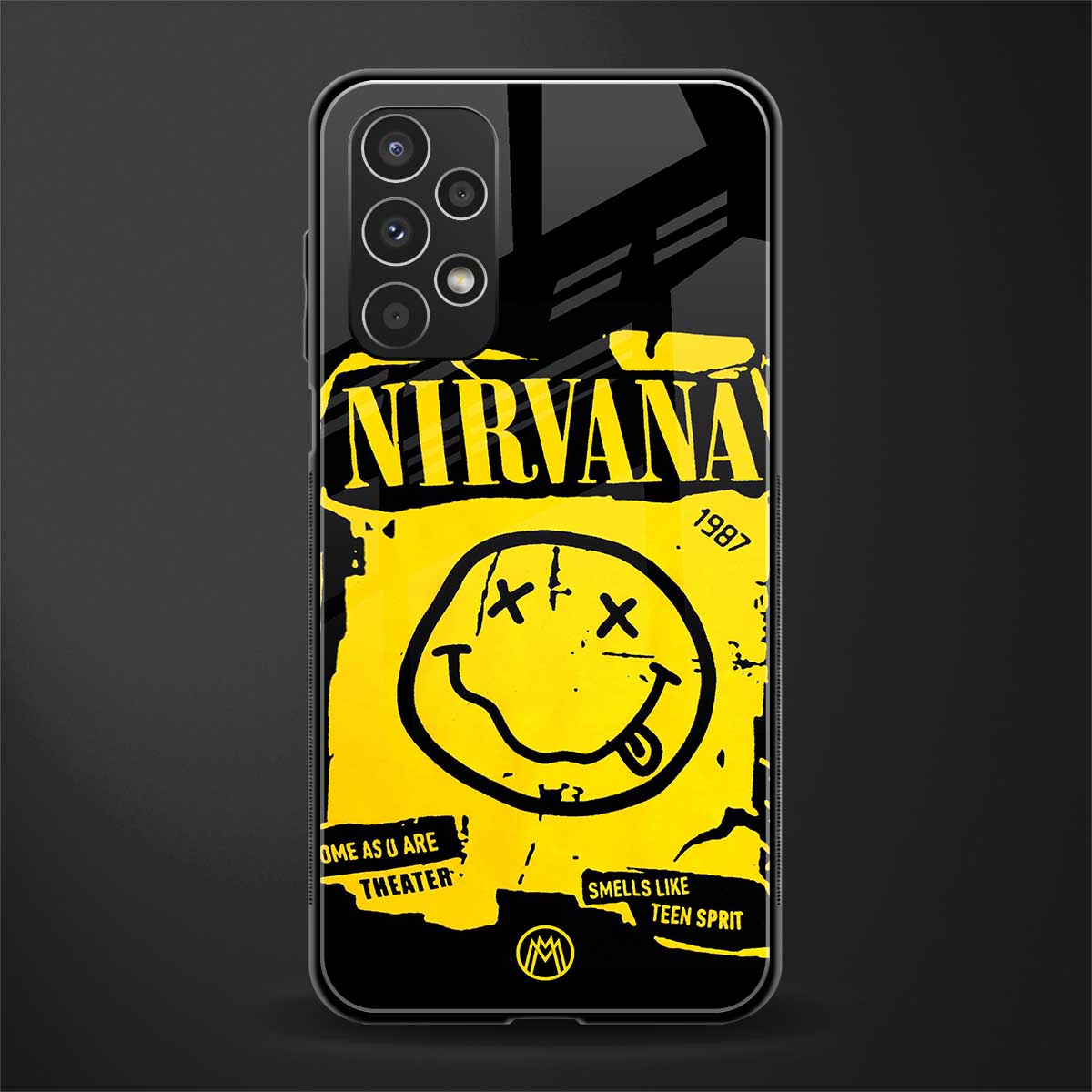 nirvana yellow back phone cover | glass case for samsung galaxy a13 4g