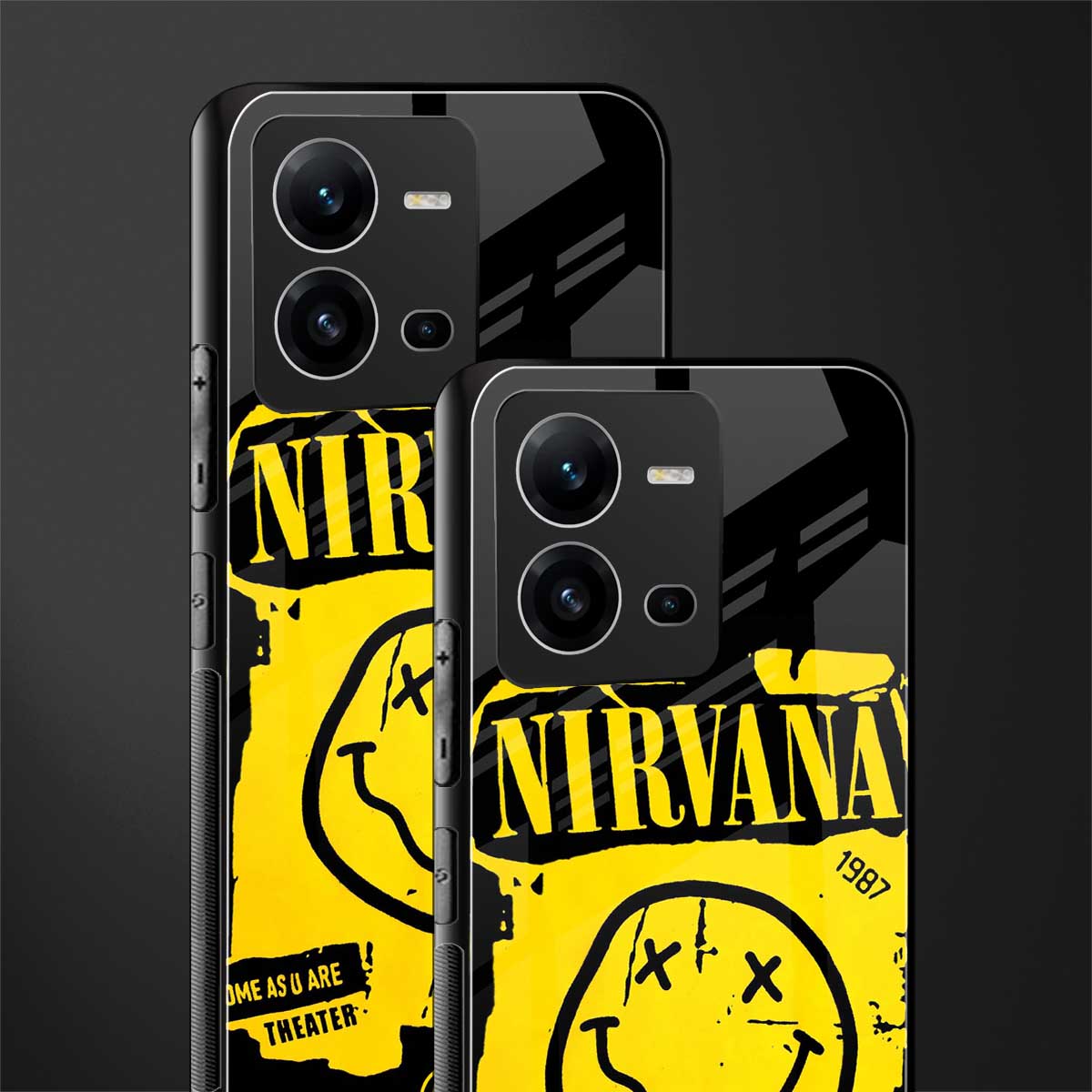 nirvana yellow back phone cover | glass case for vivo v25-5g