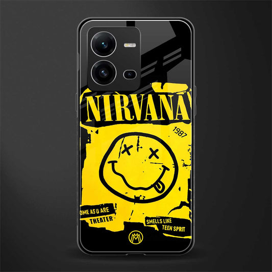 nirvana yellow back phone cover | glass case for vivo v25-5g