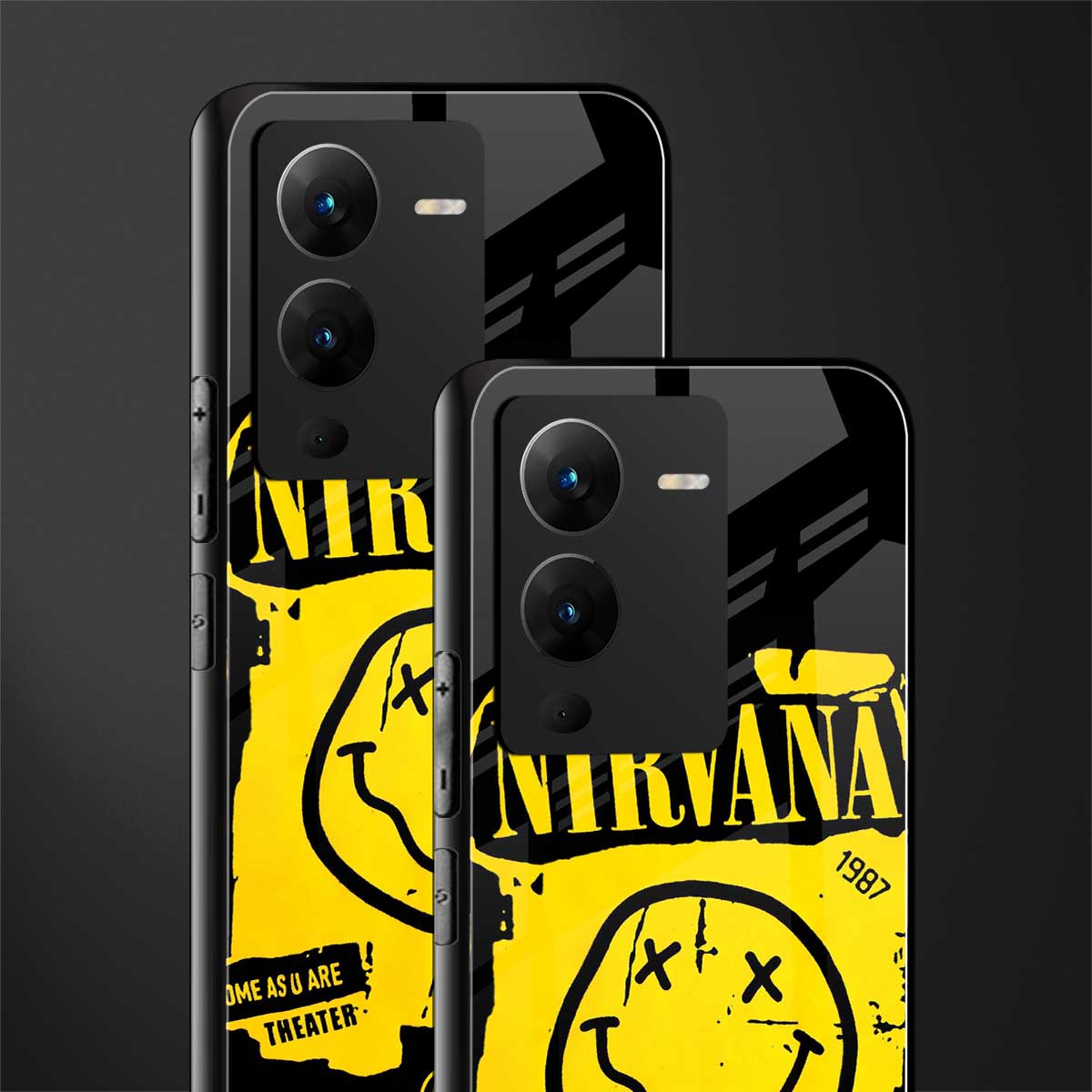 nirvana yellow back phone cover | glass case for vivo v25 pro 5g