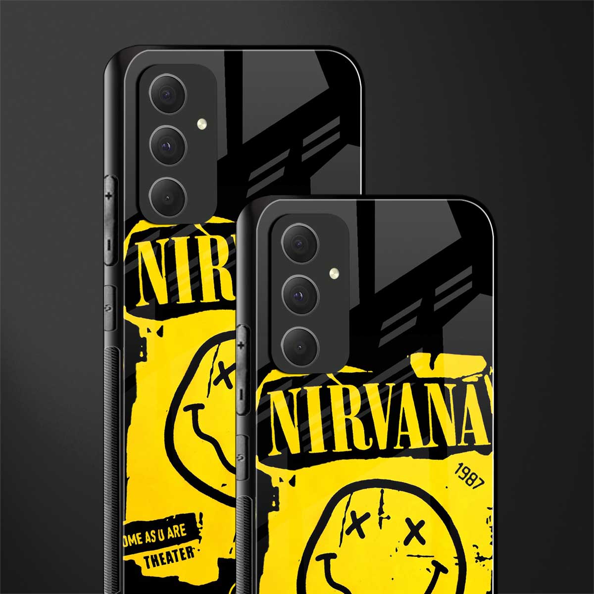 nirvana yellow back phone cover | glass case for samsung galaxy a54 5g