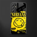 nirvana yellow back phone cover | glass case for samsung galaxy a54 5g