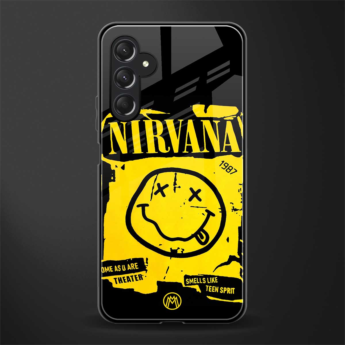 nirvana yellow back phone cover | glass case for samsun galaxy a24 4g