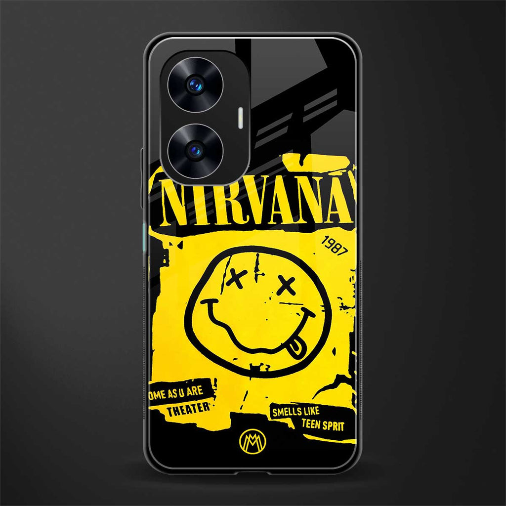 nirvana yellow back phone cover | glass case for realme c55