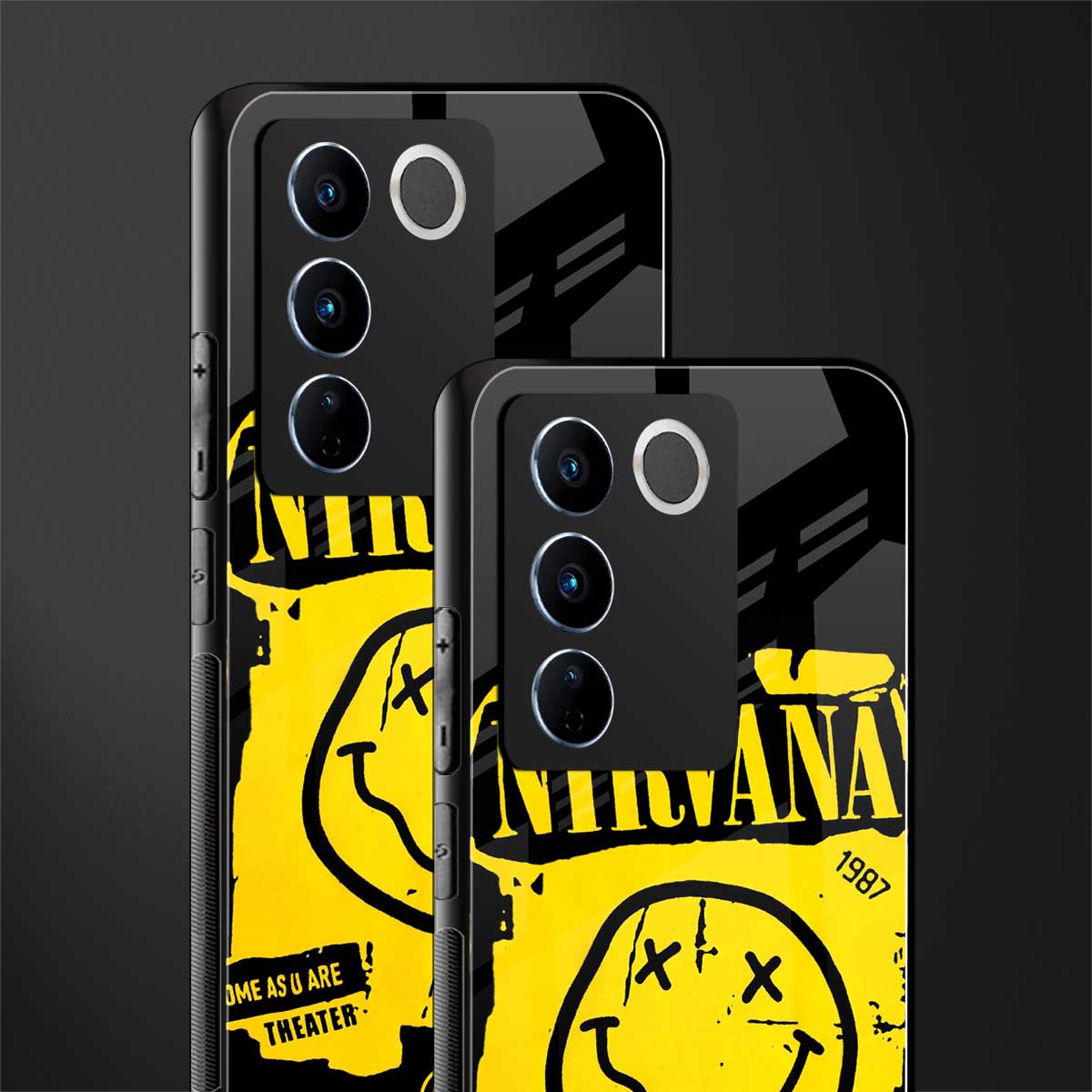 nirvana yellow back phone cover | glass case for vivo v27 pro 5g