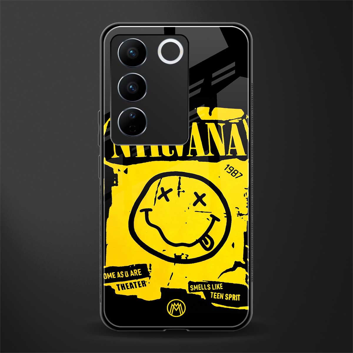 nirvana yellow back phone cover | glass case for vivo v27 pro 5g