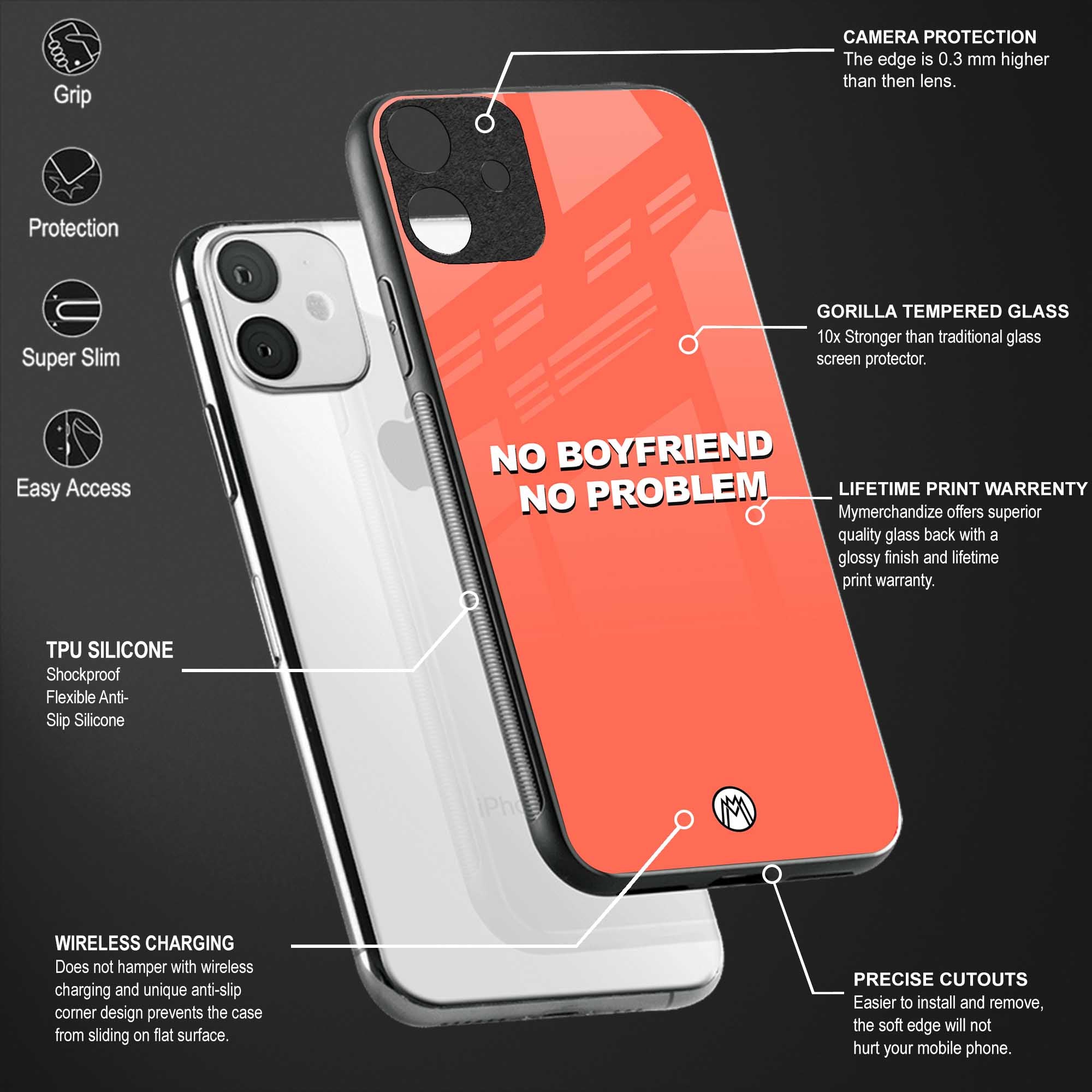 no boyfriend no problem back phone cover | glass case for redmi note 11 pro plus 4g/5g