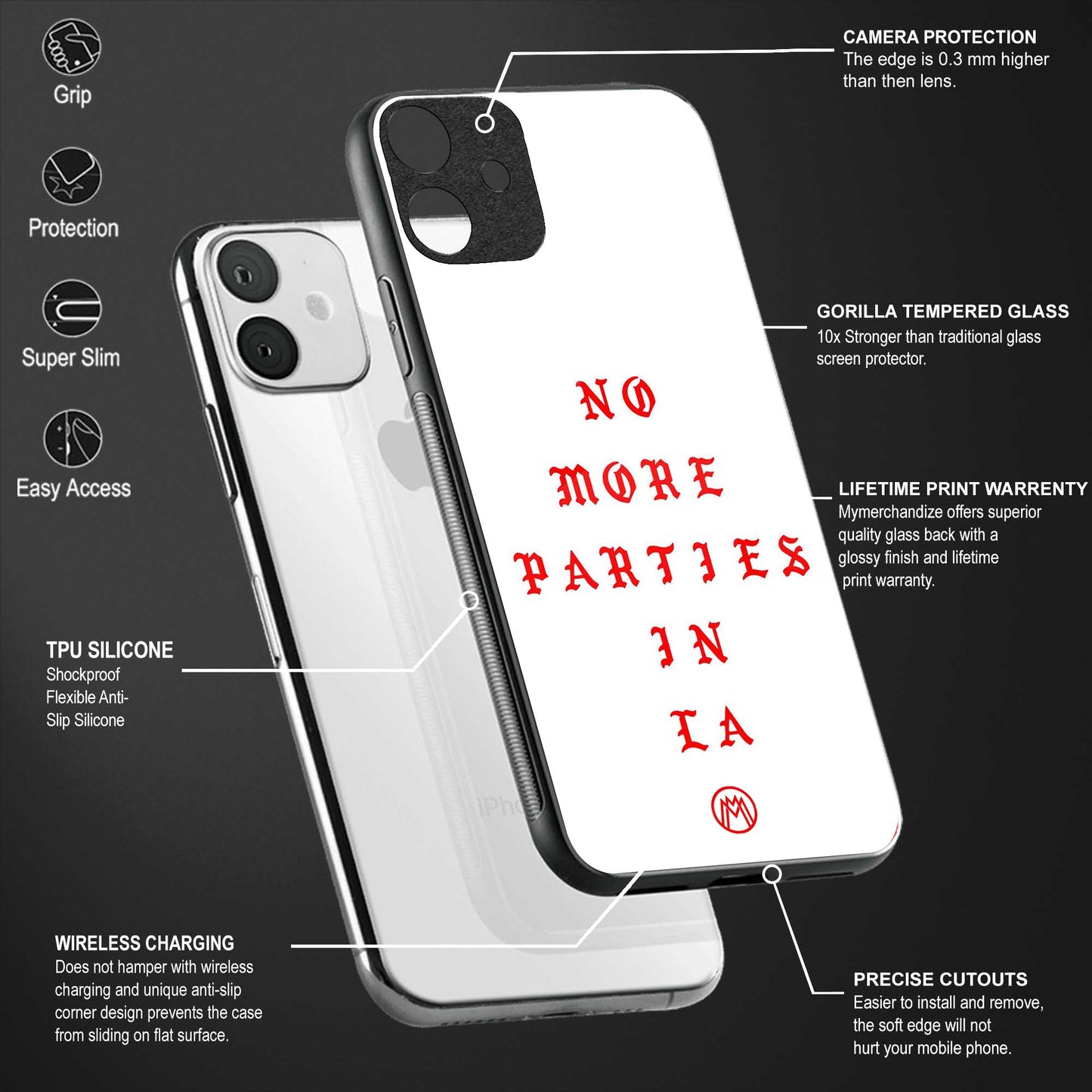 no more parties in la back phone cover | glass case for vivo y22