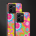 nostalgic wildflower y2k back phone cover | glass case for vivo v25-5g