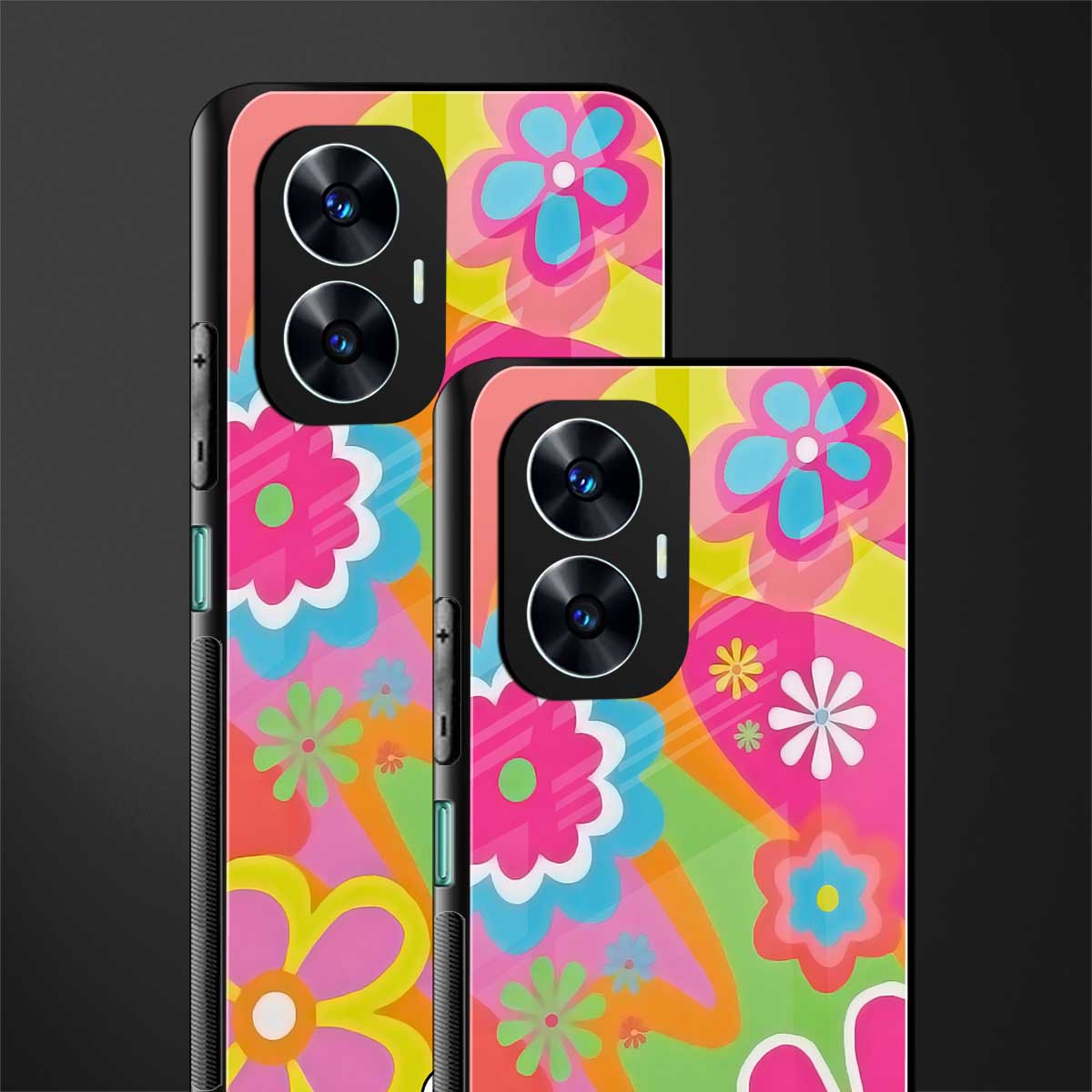 nostalgic wildflower y2k back phone cover | glass case for realme c55