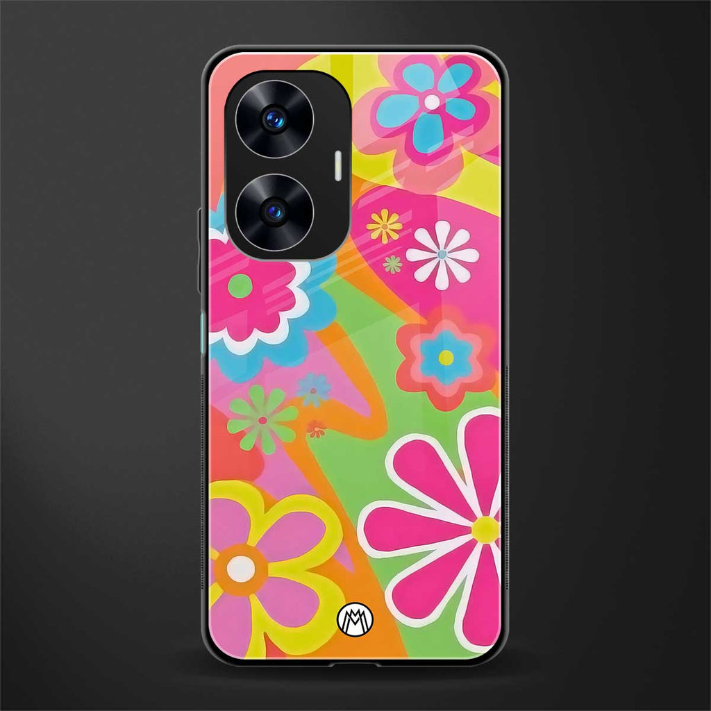 nostalgic wildflower y2k back phone cover | glass case for realme c55