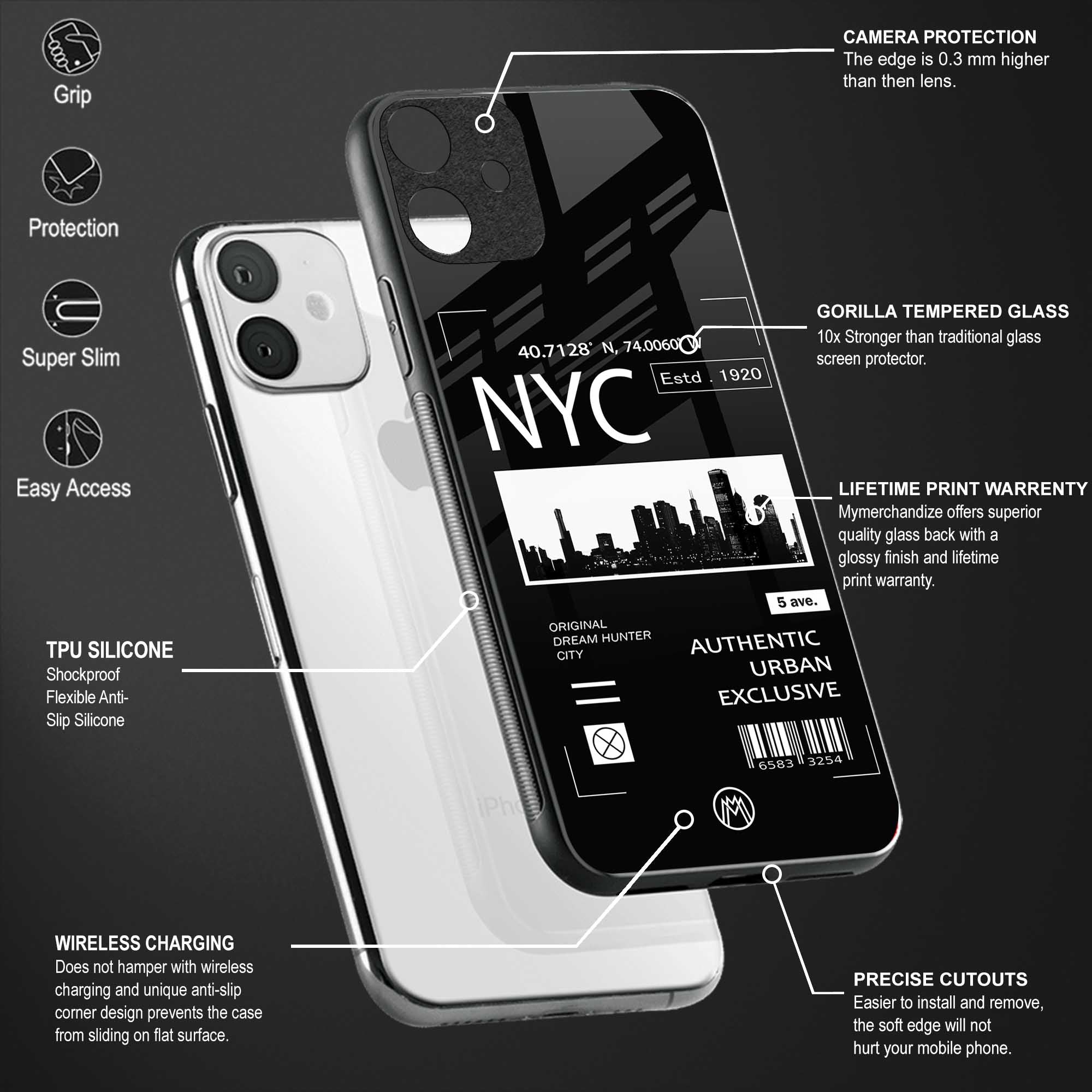 nyc back phone cover | glass case for vivo y72