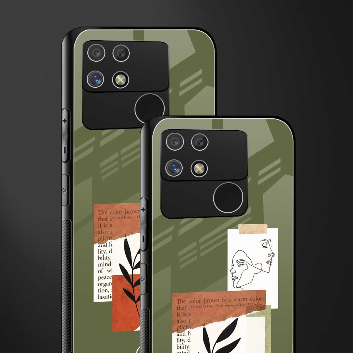 olive brown art back phone cover | glass case for realme narzo 50a