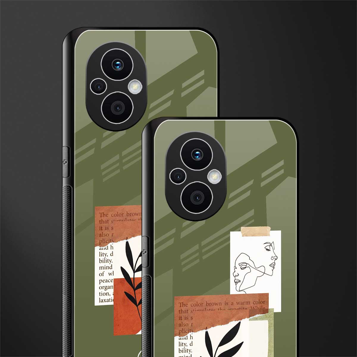 olive brown art back phone cover | glass case for oppo f21 pro 5g