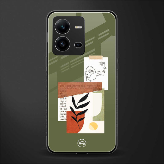 olive brown art back phone cover | glass case for vivo v25-5g