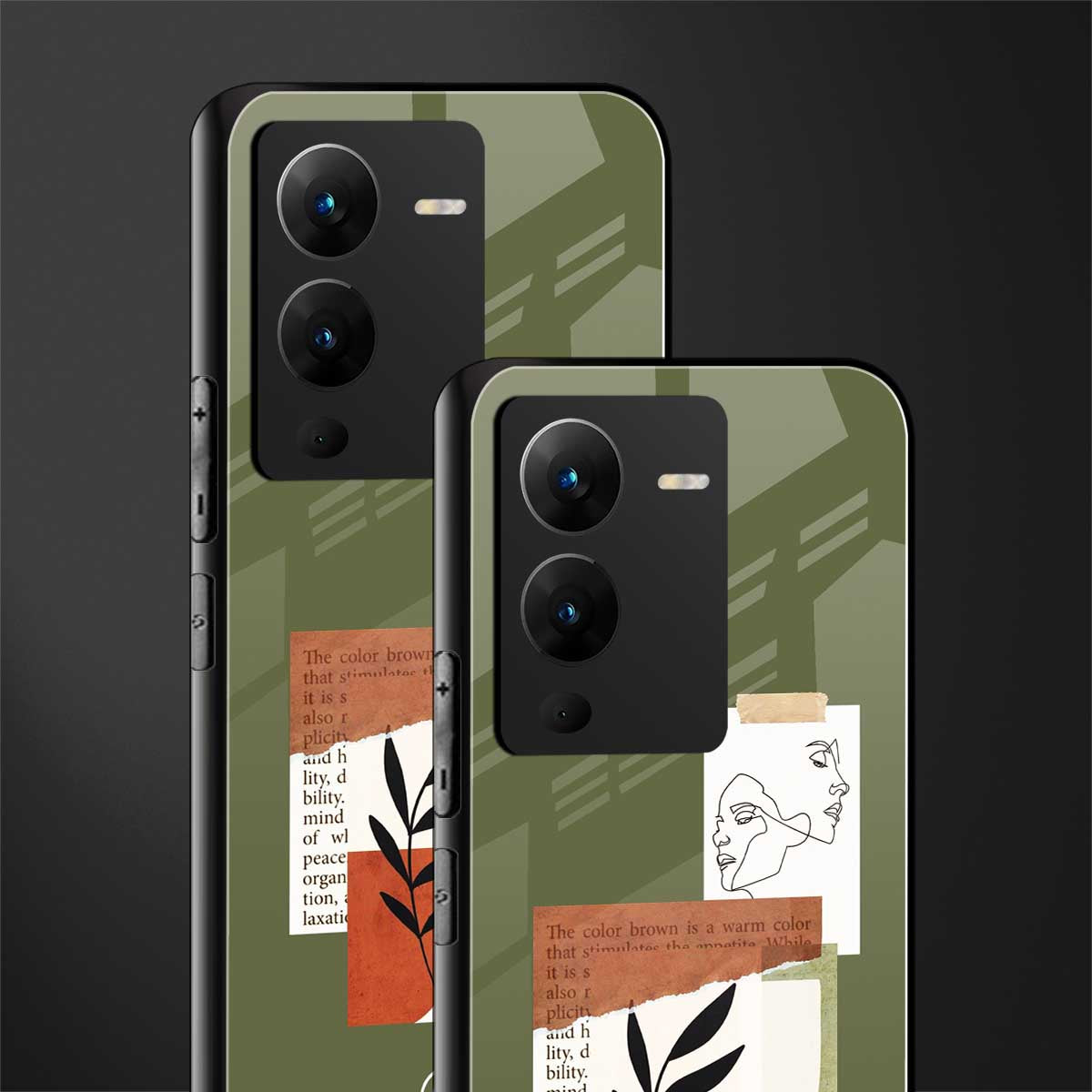 olive brown art back phone cover | glass case for vivo v25 pro 5g