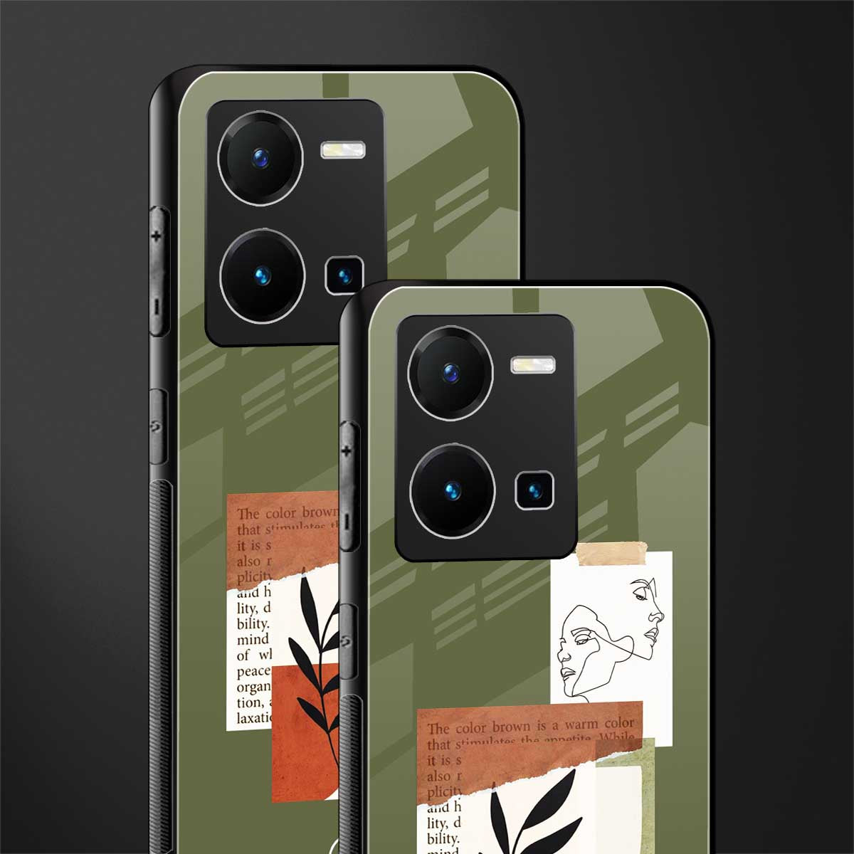 olive brown art back phone cover | glass case for vivo y35 4g