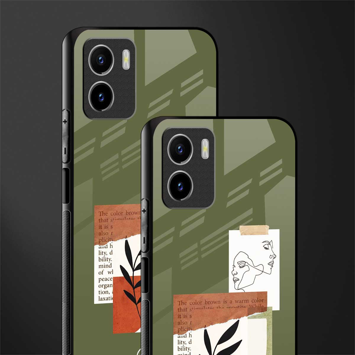 olive brown art back phone cover | glass case for vivo y15c