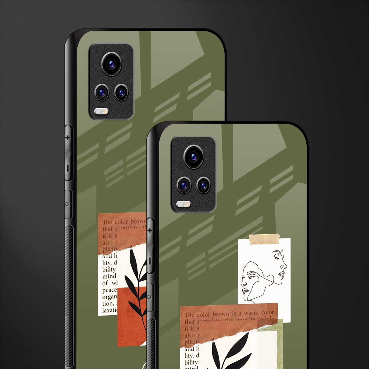 olive brown art back phone cover | glass case for vivo v21e 4g