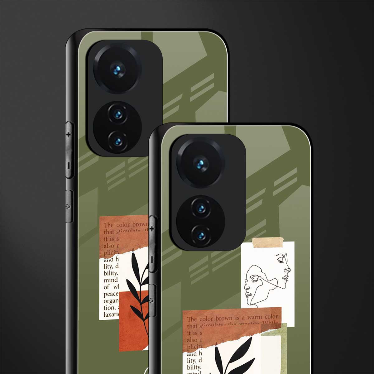 olive brown art back phone cover | glass case for vivo t1 44w 4g