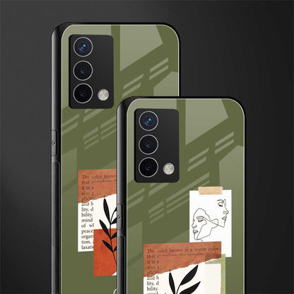 olive brown art back phone cover | glass case for oppo a74 4g