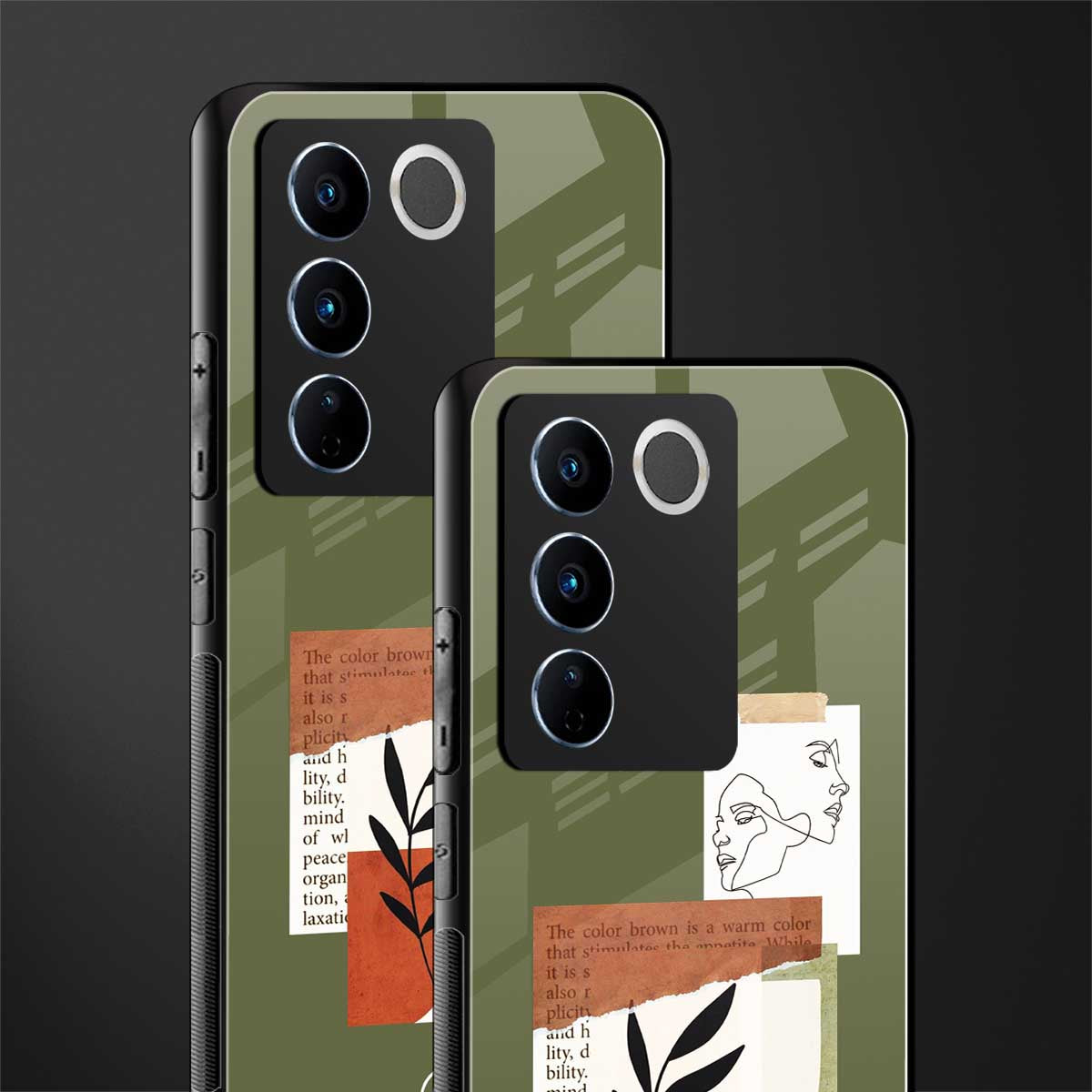 olive brown art back phone cover | glass case for vivo v27 pro 5g
