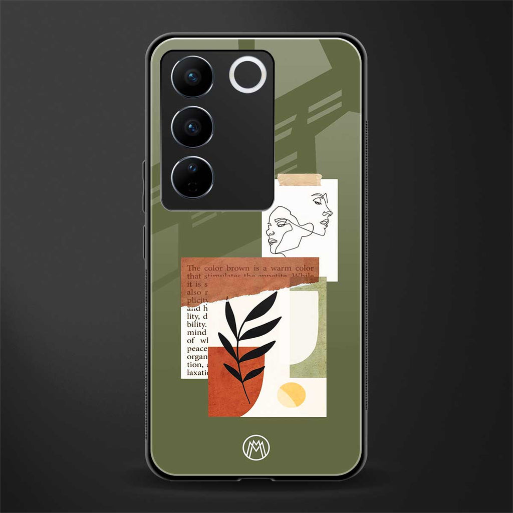 olive brown art back phone cover | glass case for vivo v27 pro 5g