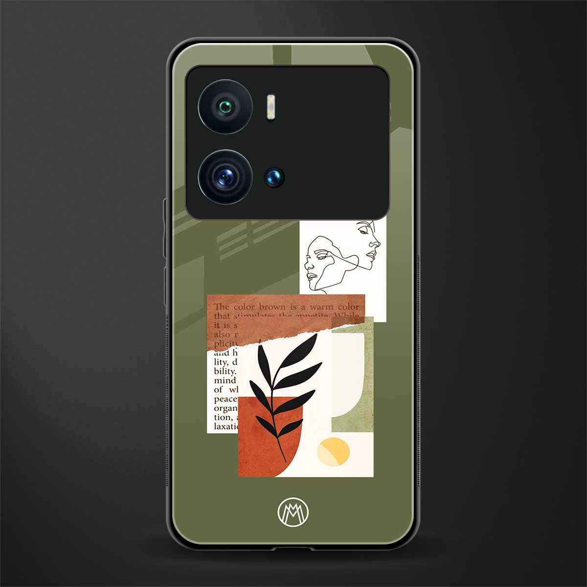 olive brown art back phone cover | glass case for iQOO 9 Pro
