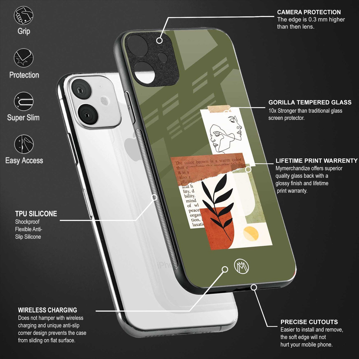 olive brown art back phone cover | glass case for vivo v21e 4g