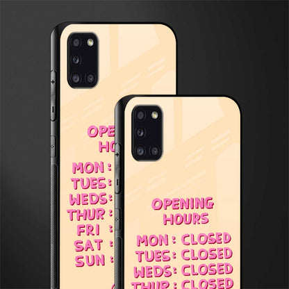 opening hours glass case for samsung galaxy a31 image-2