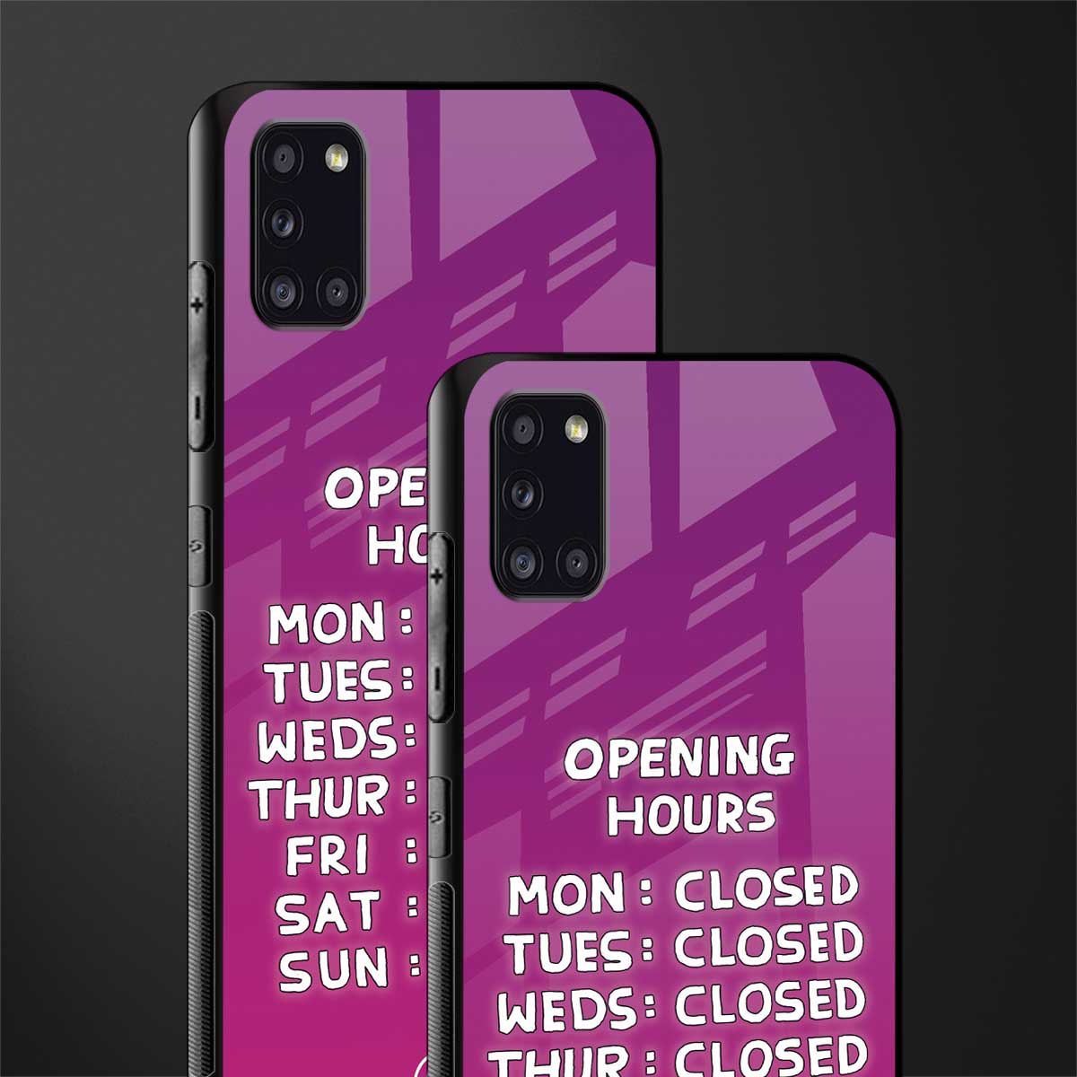opening hours pink edition glass case for samsung galaxy a31 image-2