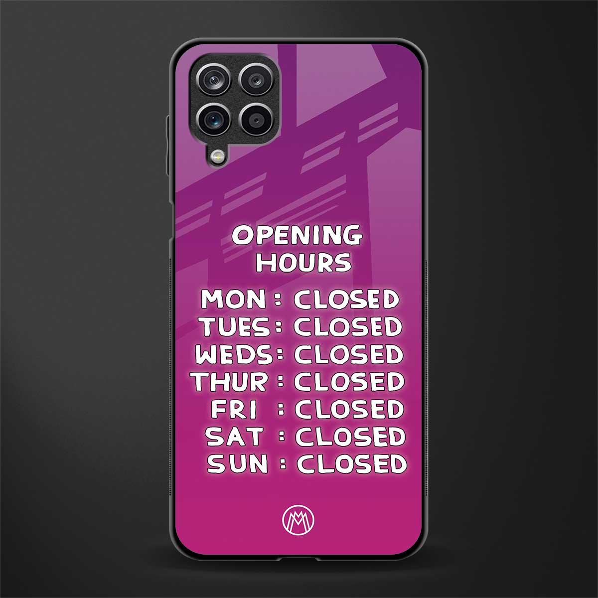 opening hours pink edition back phone cover | glass case for samsung galaxy a22 4g