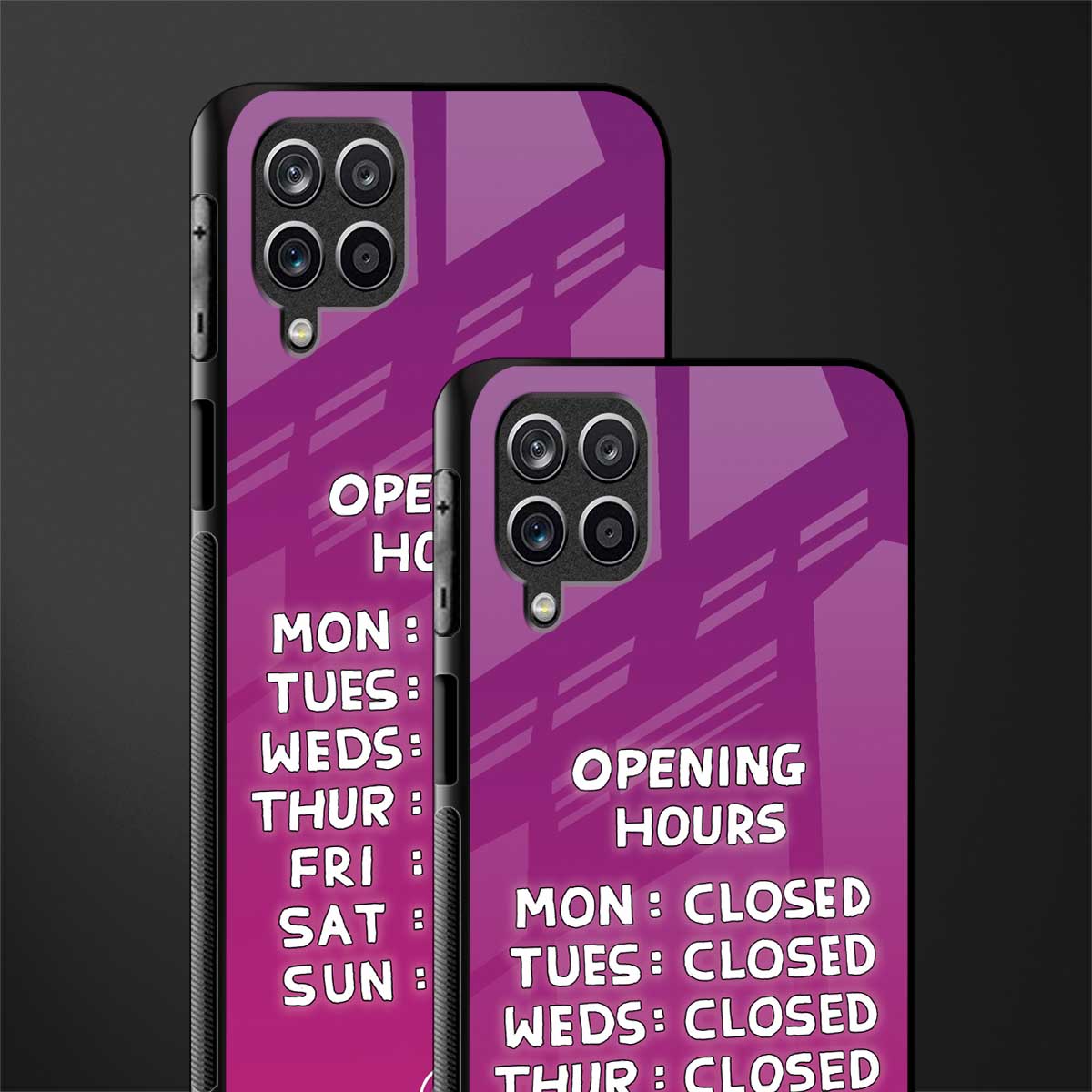opening hours pink edition glass case for samsung galaxy f12 image-2