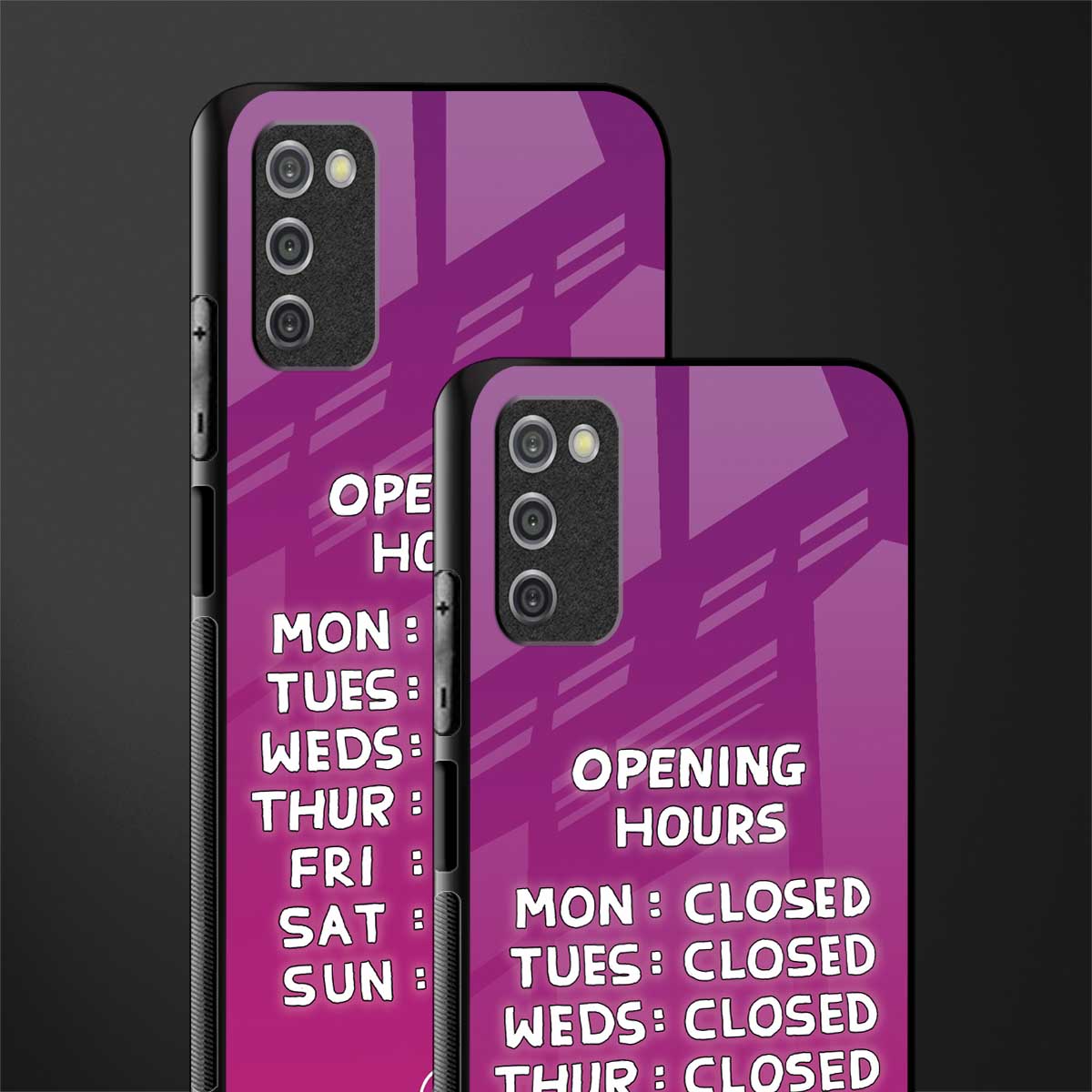 opening hours pink edition glass case for samsung galaxy a03s image-2