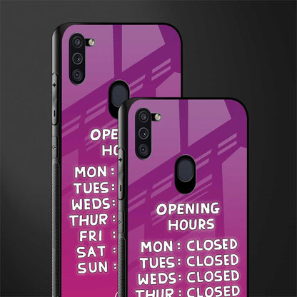 opening hours pink edition glass case for samsung a11 image-2