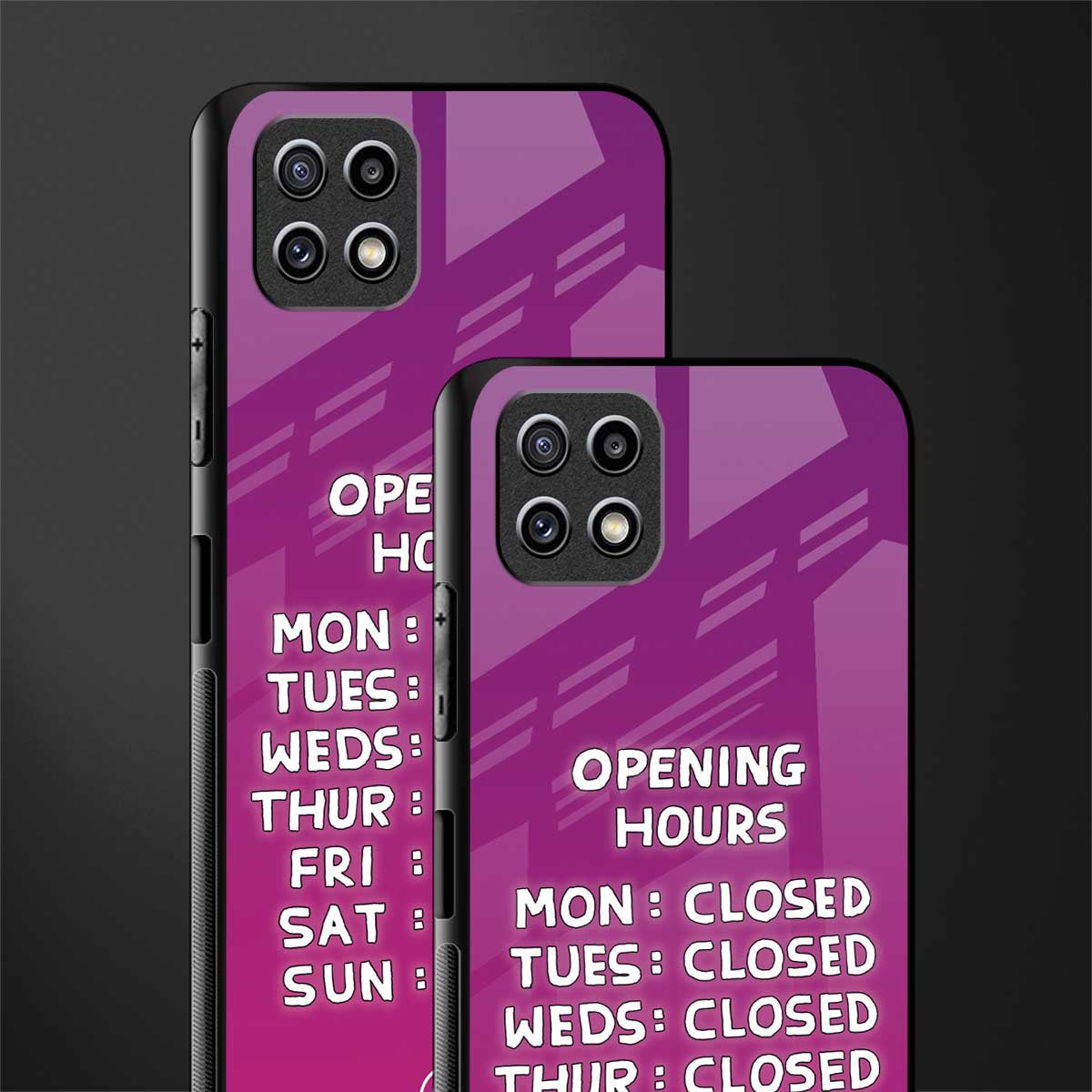 opening hours pink edition back phone cover | glass case for samsung galaxy f42