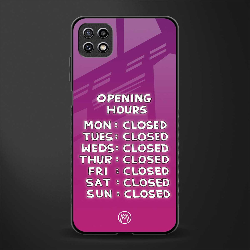 opening hours pink edition back phone cover | glass case for samsung galaxy f42