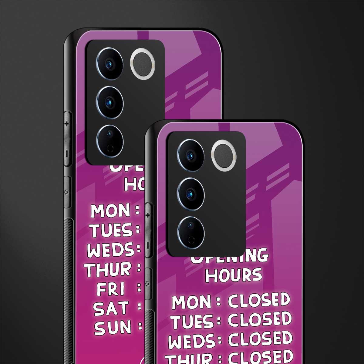 opening hours pink edition back phone cover | glass case for vivo v27 pro 5g