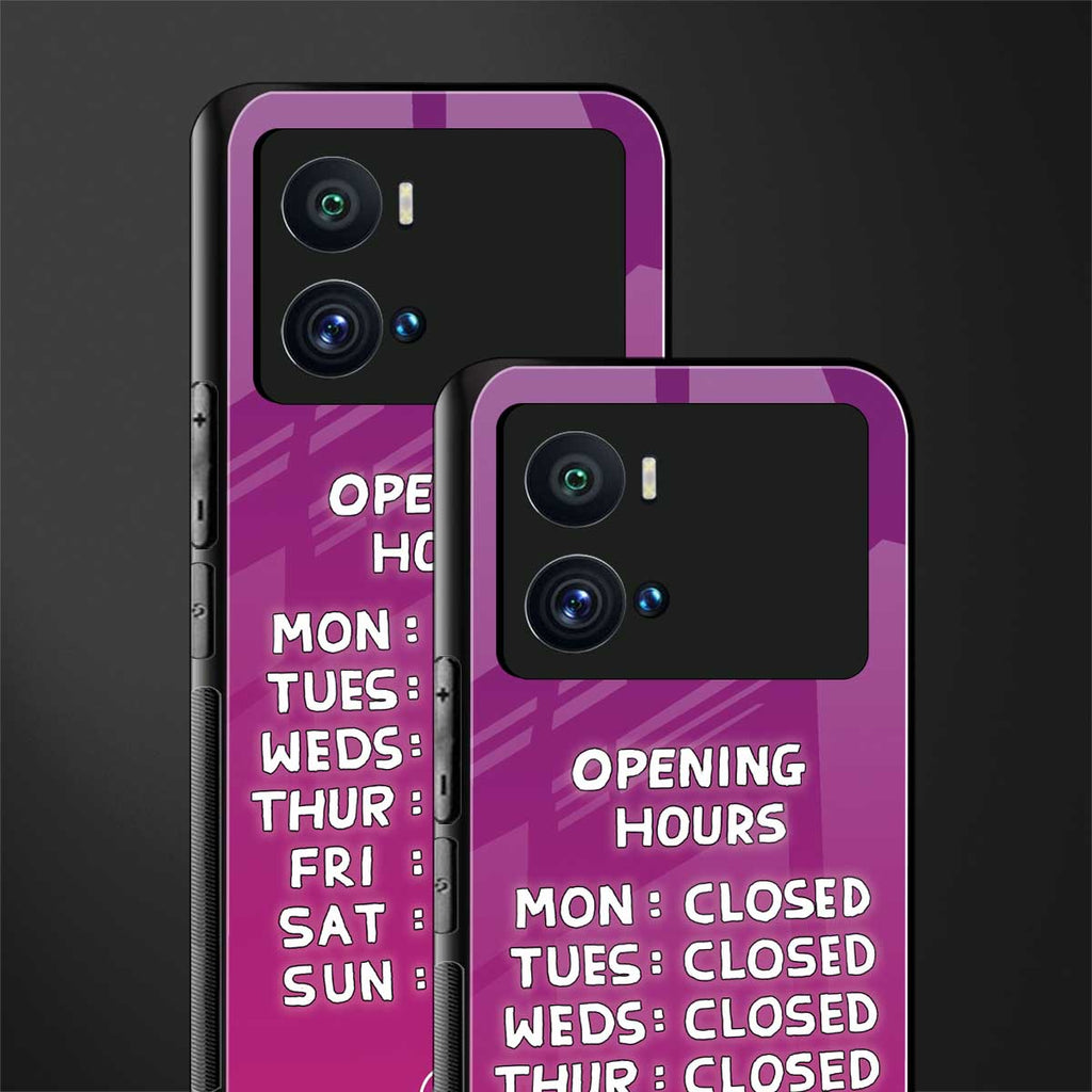 opening hours pink edition back phone cover | glass case for iQOO 9 Pro