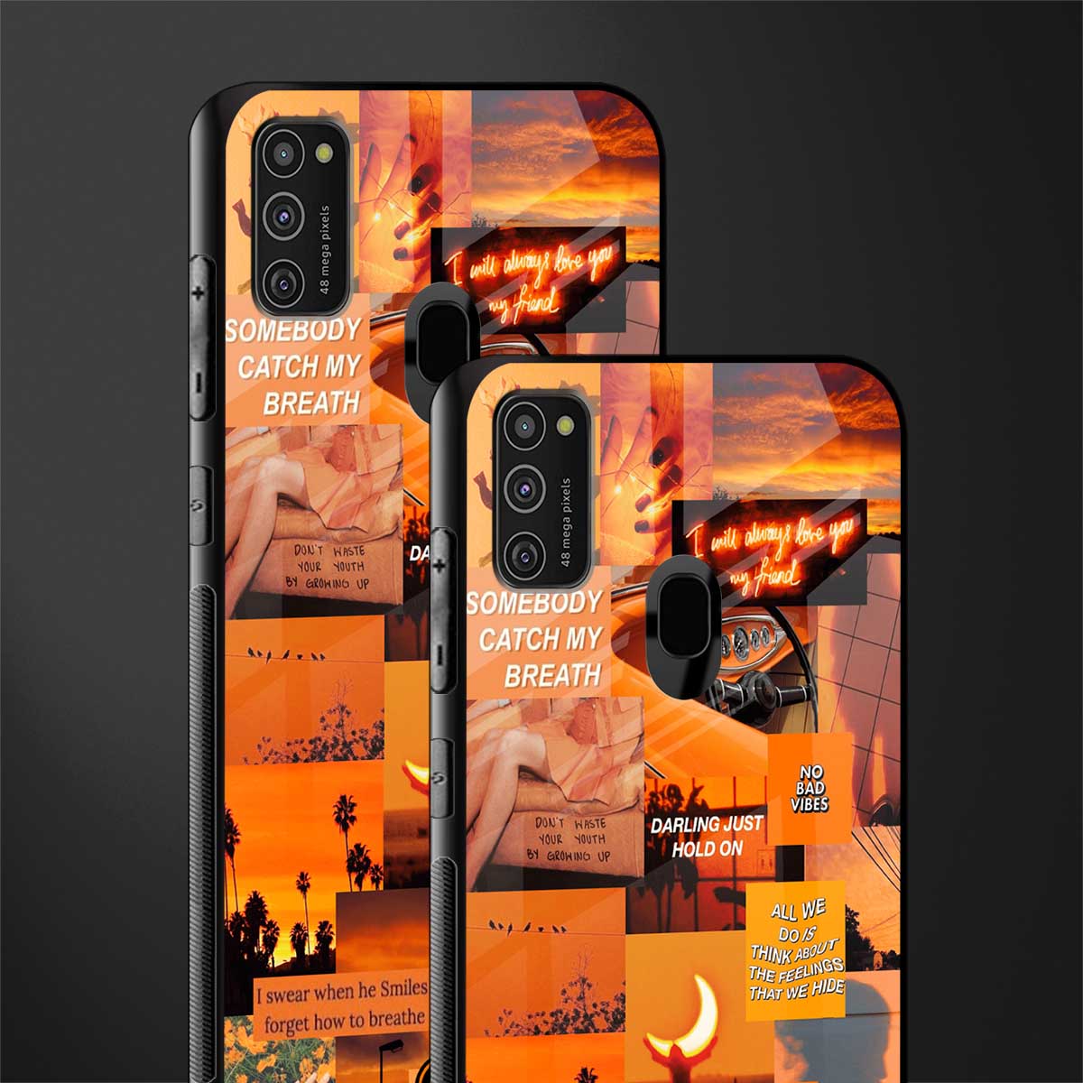 orange aesthetic glass case for samsung galaxy m21 image-2