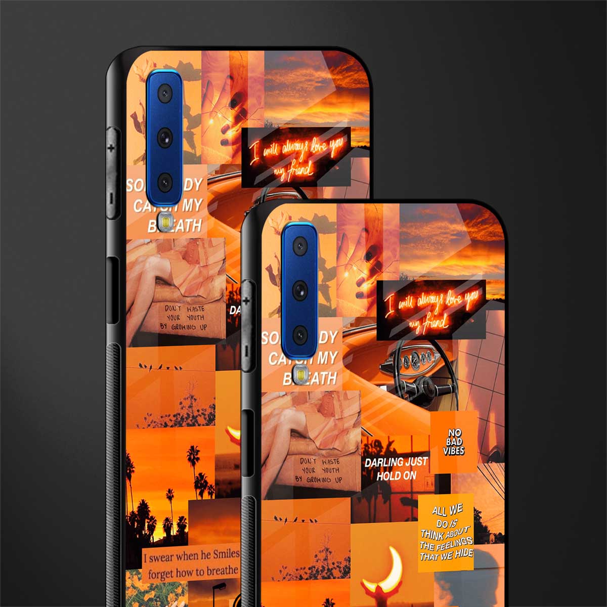orange aesthetic glass case for samsung galaxy a7 2018 image-2