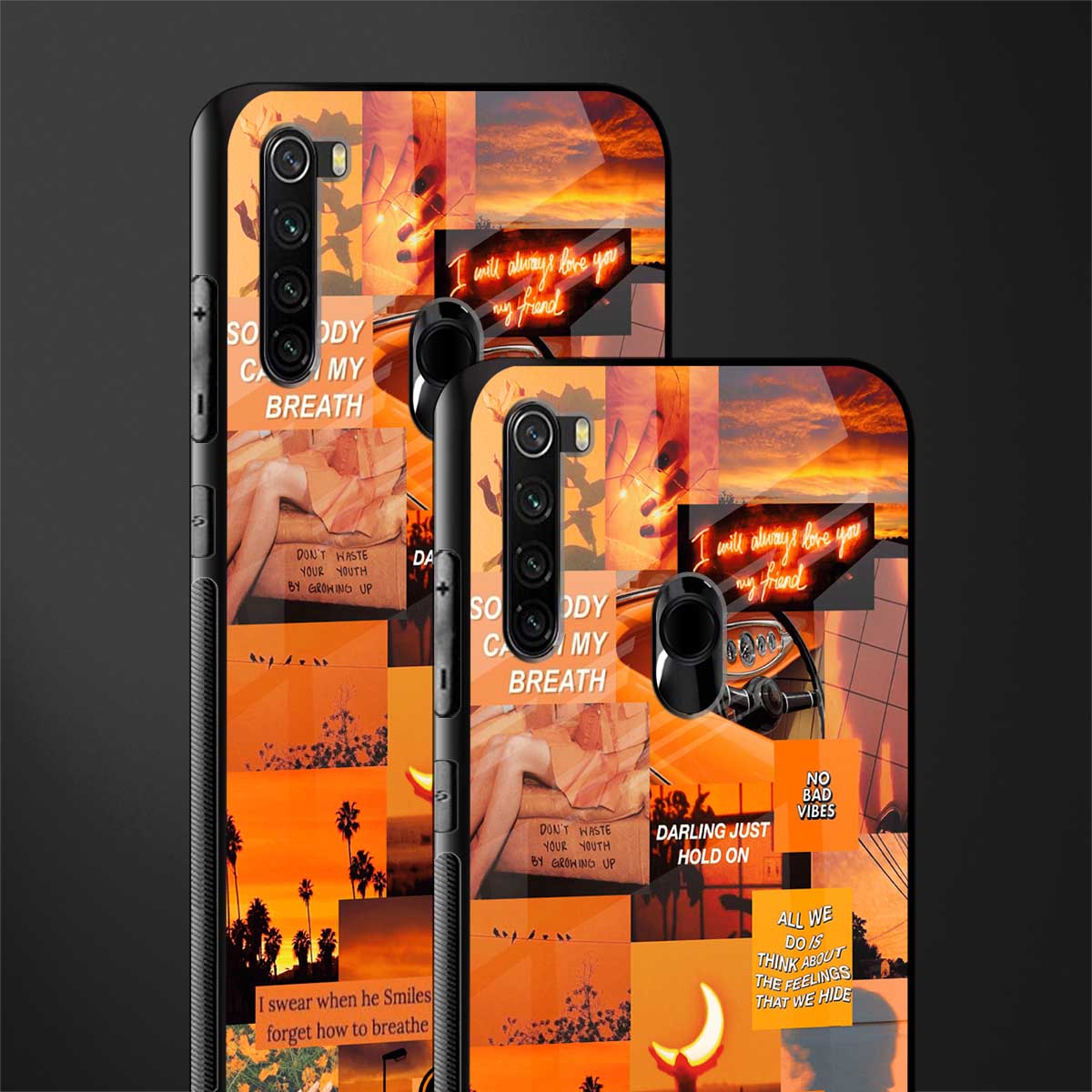 orange aesthetic glass case for redmi note 8 image-2