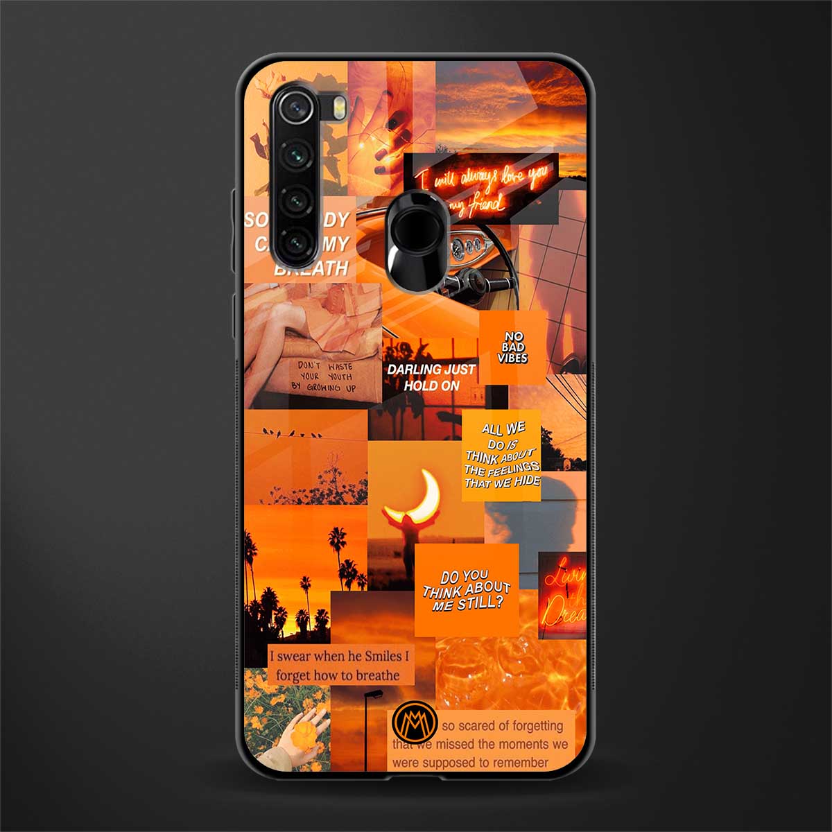 orange aesthetic glass case for redmi note 8 image