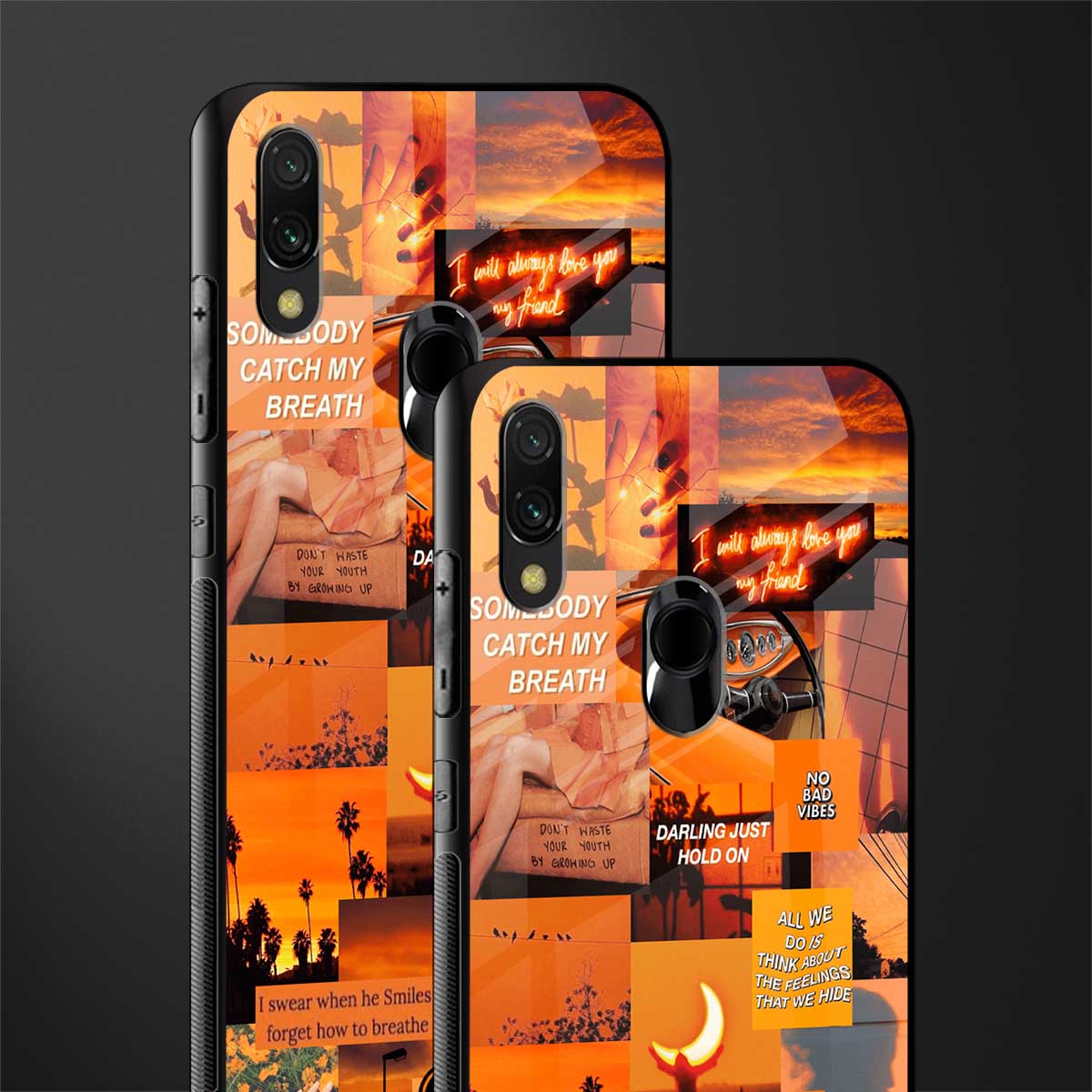 orange aesthetic glass case for redmi note 7s image-2