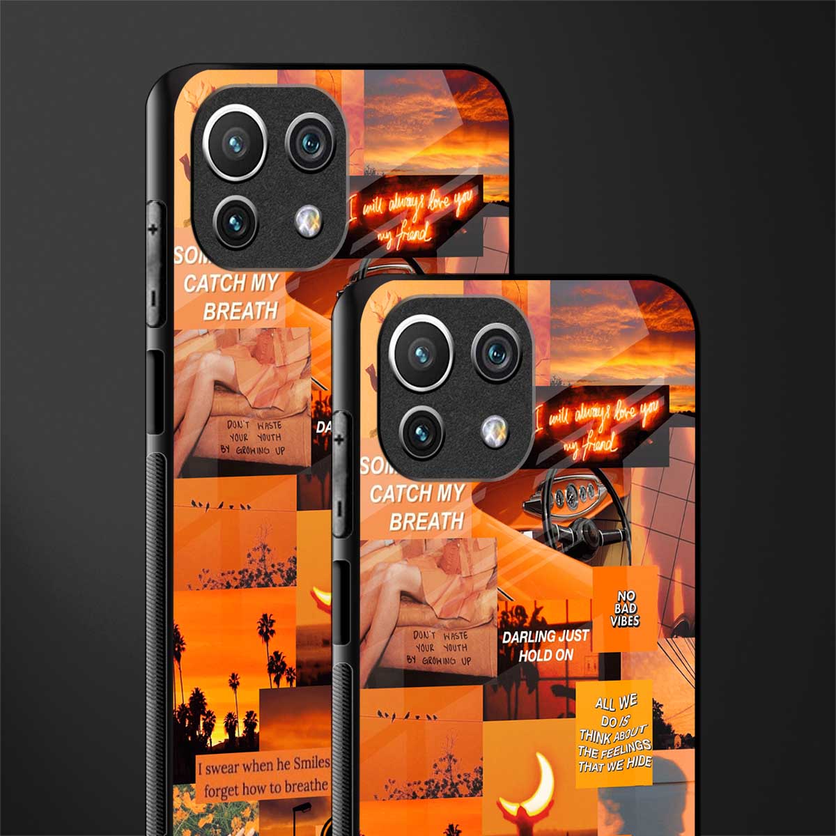 orange aesthetic glass case for mi 11 lite image-2