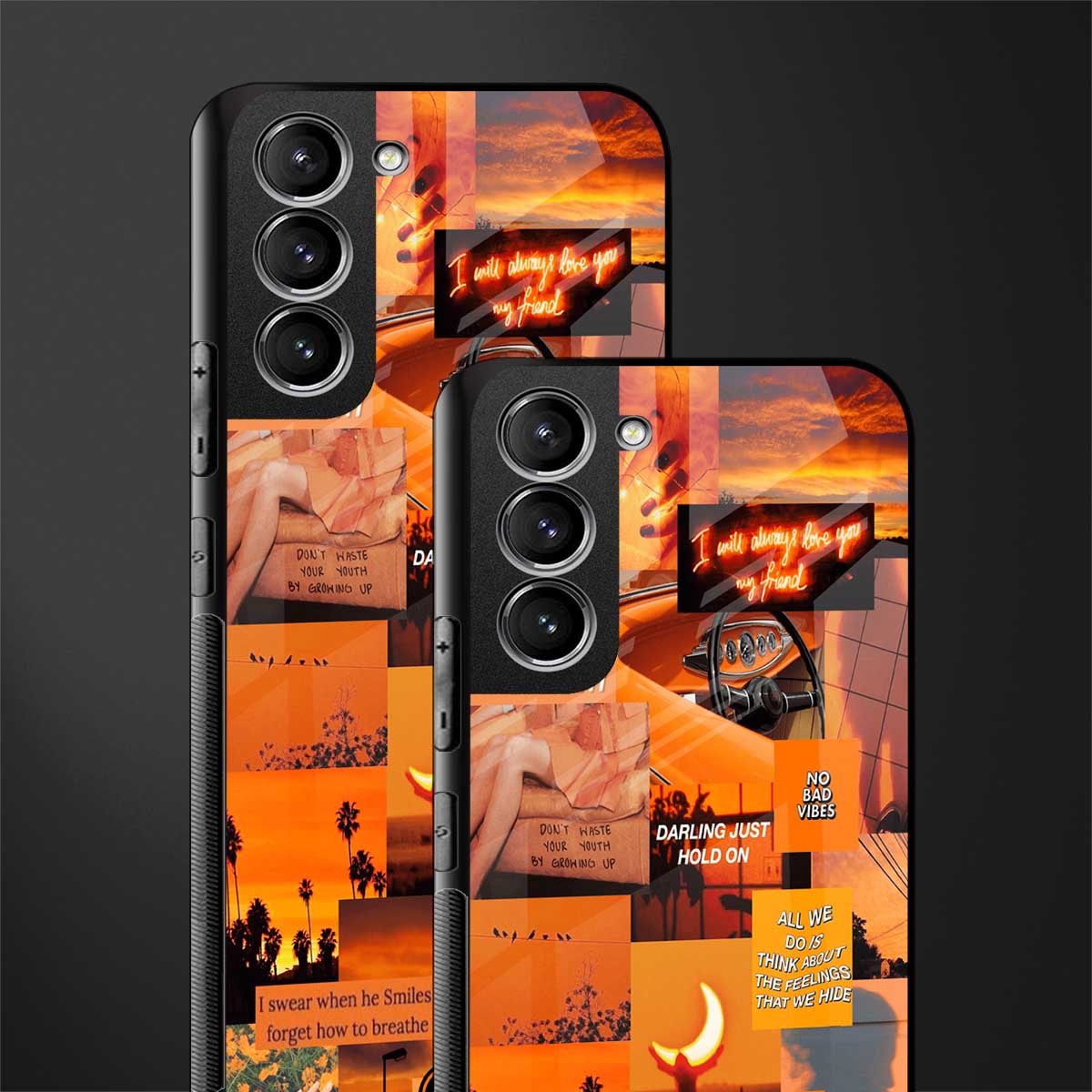 orange aesthetic glass case for samsung galaxy s22 plus 5g image-2